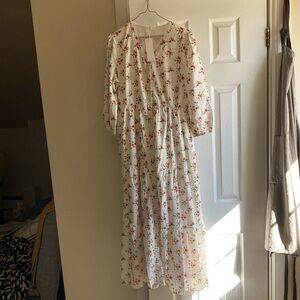 Floral White and Red Women's Dress